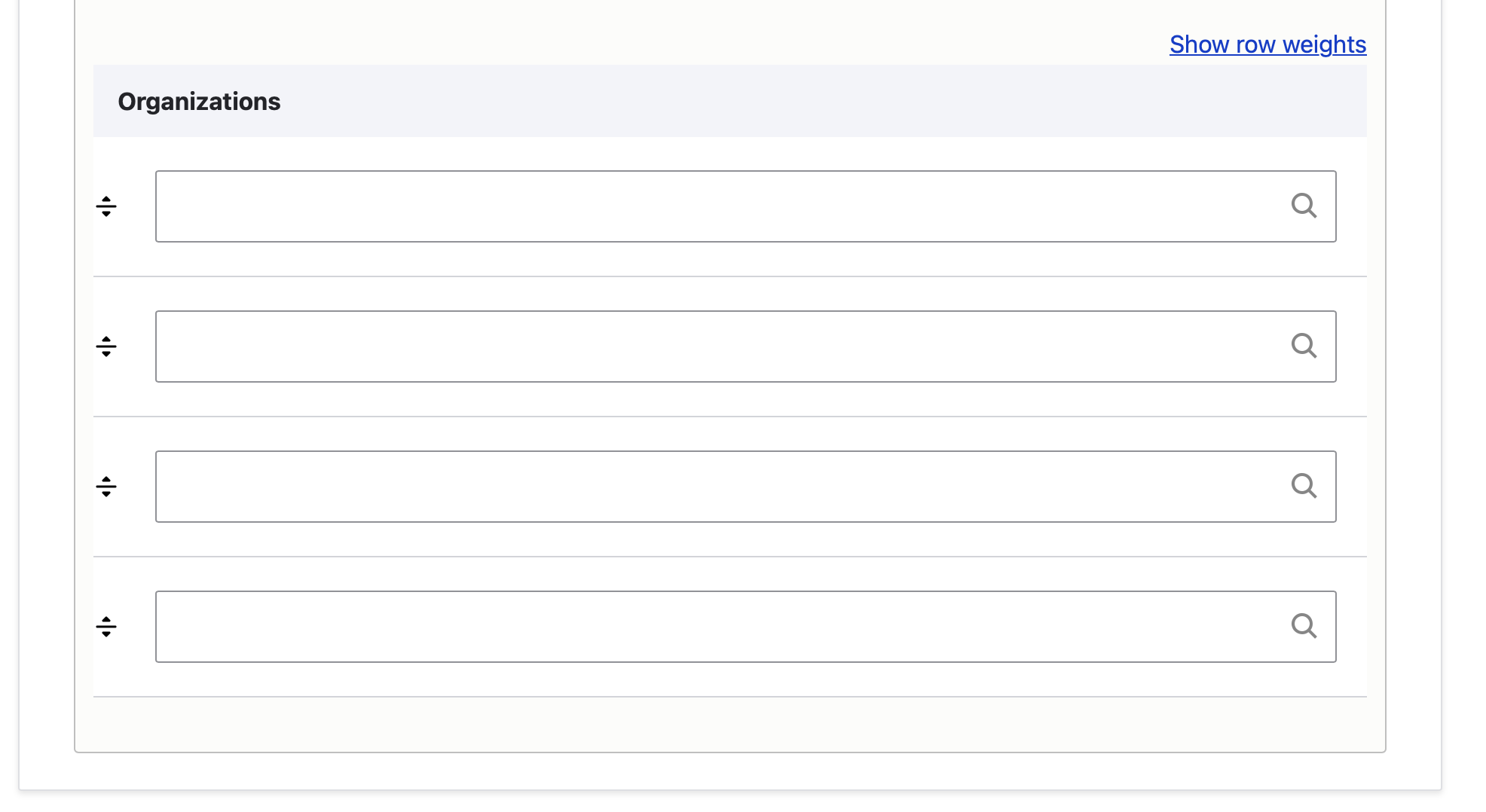screenshot of backend: organizations input