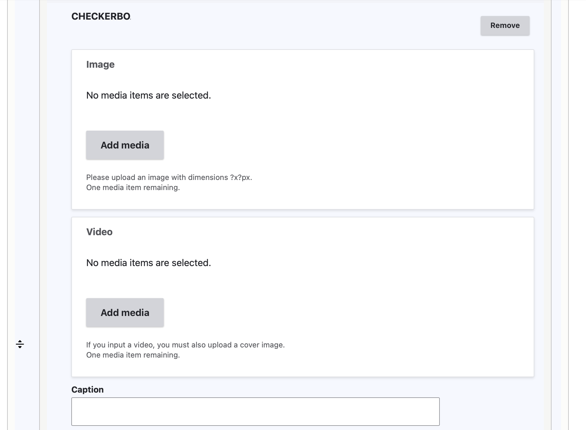screenshot of backend: checkerboard media