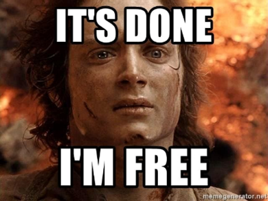 fire in the background, scarred face on young man and the meme said It's DOne I'm Free