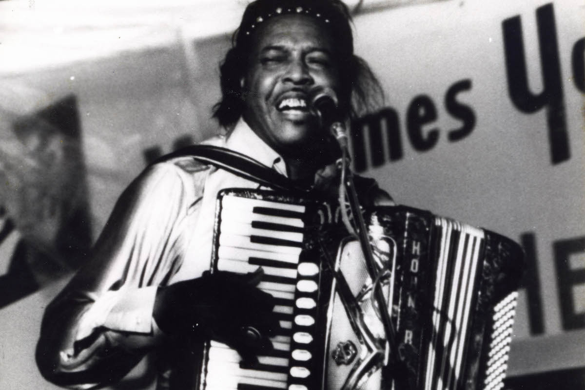 Clifton Chenier plays his accordian at a 1970s concert.