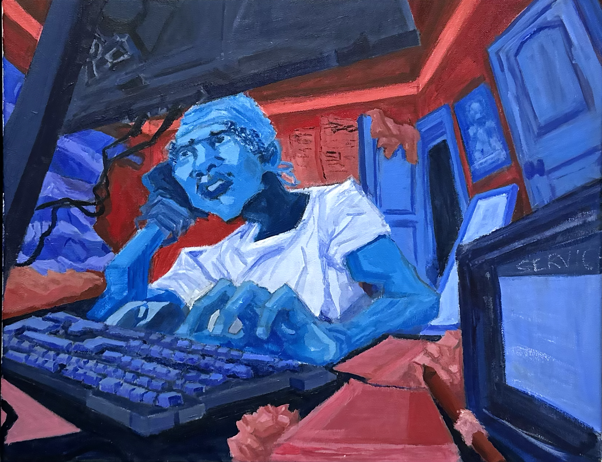 Painting boy on computer