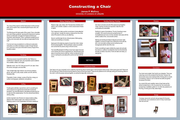 Poster of Senior Project "Constructing a Chair" by James P. Mallory